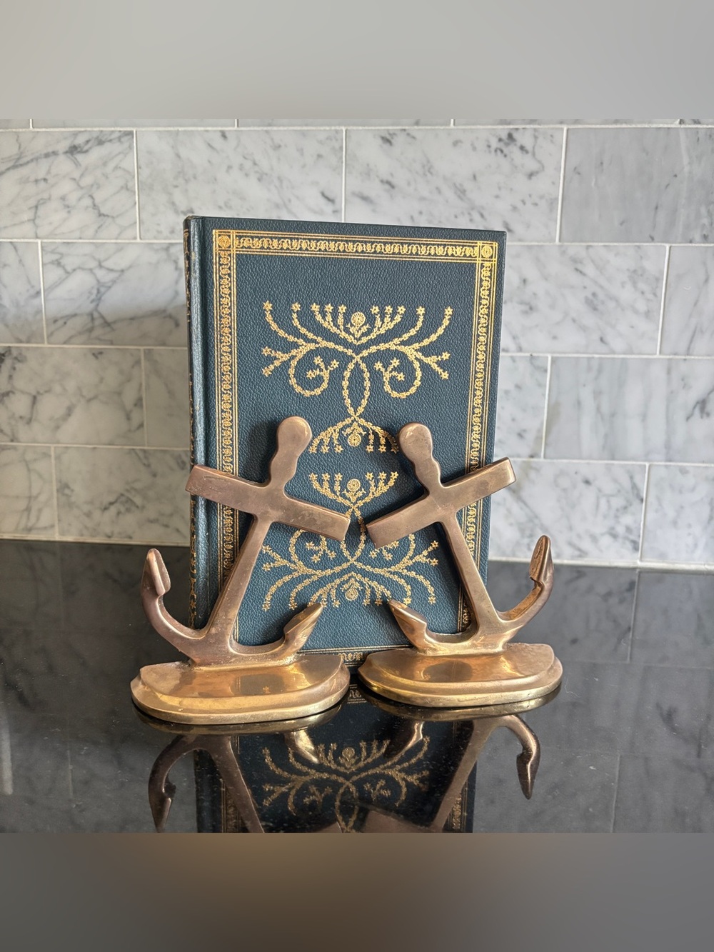 Vintage Solid Brass Anchor Bookends /Brass Nautical Decor